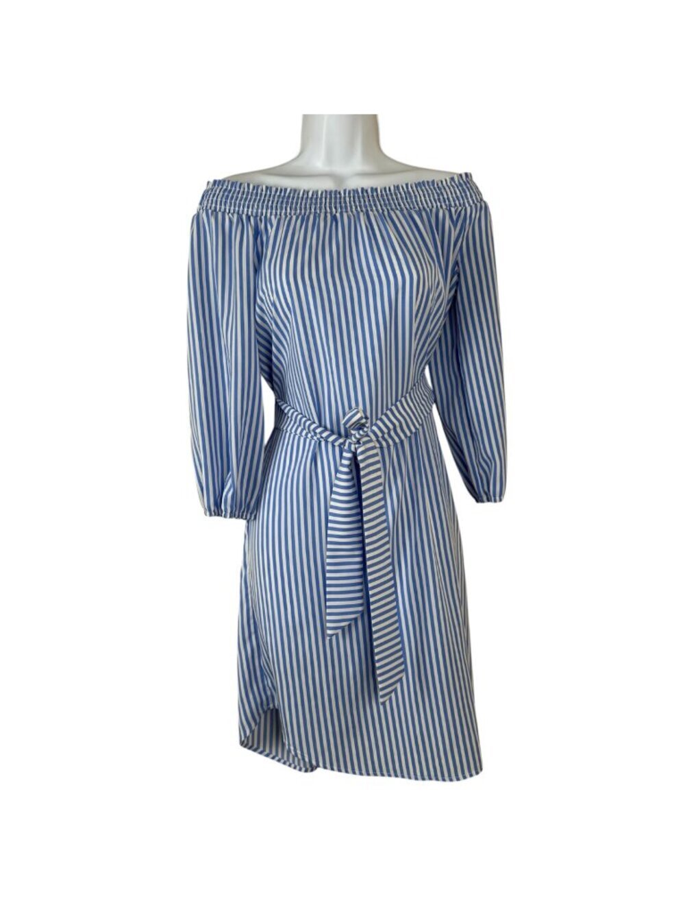 Spense Dress Blue White Striped Size SM Off the Shoulder Belted Preppy Summer